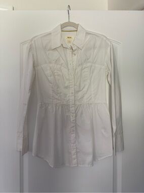Anthropologie White Button-Front Peplum Blouse